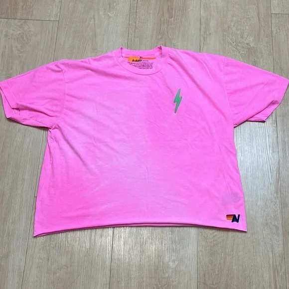 Aviator Nation Bolt Embroidered T-Shirt in Neon Pink/mint, SIZE XL - Picture 2 of 9